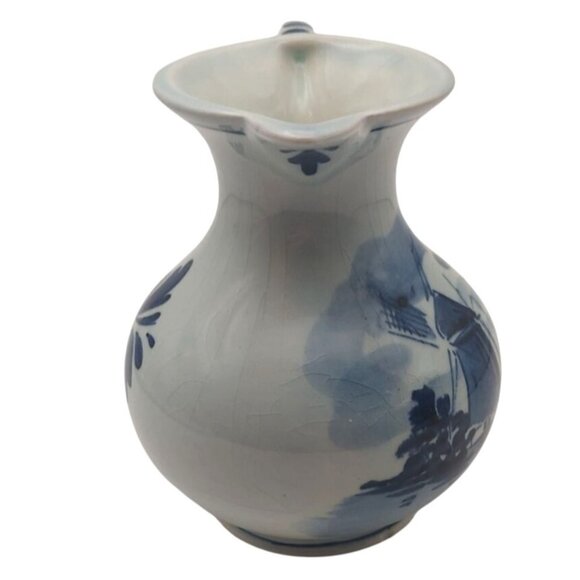 Vintage Delft Blue Handpainted Windmill Pastoral Ceramic Pitcher & Basin Holland - Picture 5 of 14